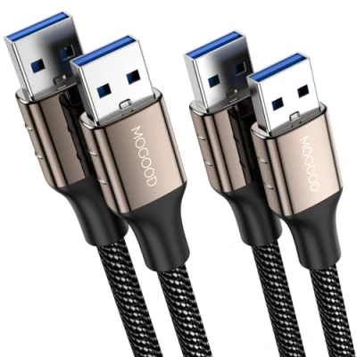 Image of MOGOOD USB 3.0 1M 2 Pack Cable, A Male to Super Speed Data Cable for External Hard Disk, DVD Player, Laptop Cooler, Hub, TV Box, Printer and Camera
