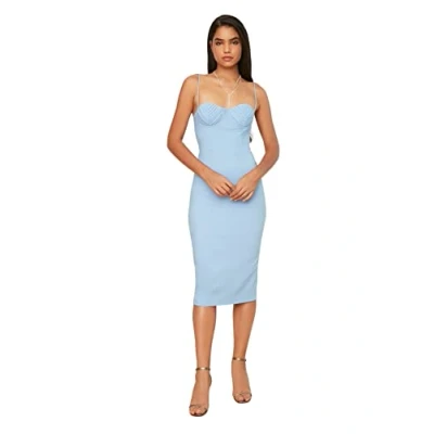 Image of Trendyol Women Midi Bodycone Regular fit Woven Dress Light Blue