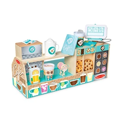 Image of Melissa &amp; Doug Wooden Toy Café Barista Coffee Shop for Kids Role Play Montessori 3+ Gift Boys or Girl, 24.25 x 10.0 9.0