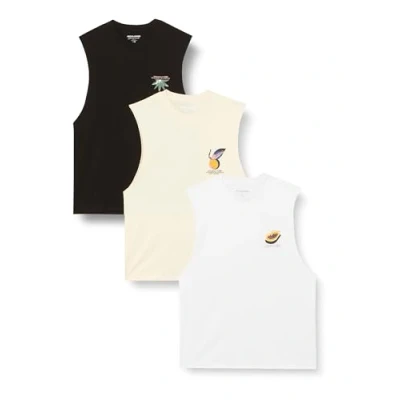 Image of JACK &amp; JONES Men&#039;s Jortampa Sleeveless Tee Ss Cn 3pk Mp Tank top, Beige, L