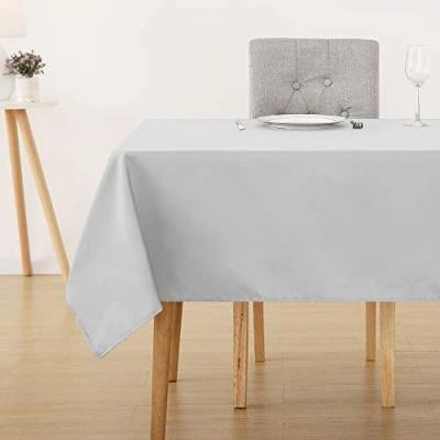 Image of Deconovo Home Decorative Oxford Wipeable Tablecloth Rectangle Water Resistant for Patio Table 130x280cm(51x110in) Light Grey