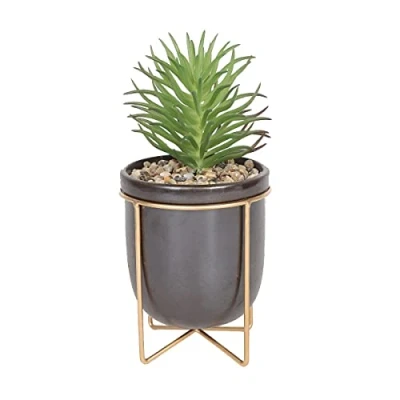 Image of Sleepdown Halo Green Leaf Grey Pot Stand Artificial Faux Plant for Home Office Bathroom Decor Indoor Decoration Aesthetics, Medium