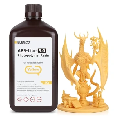 Image of ELEGOO Upgraded ABS Like Resin 3.0, 405nm UV Curing 3D Printer with Higher Precision and lower Shrinkage, Enhanced Strength Toughness Photopolymer for LCD Yellow 2KG