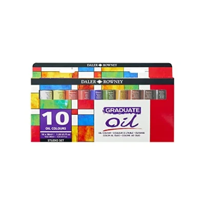 Image of Daler Rowney Graduate 38ml Oil Paint Set, 10 Assorted Colours, High Lightfastness, Ideal for Student Artists &amp; Hobbyists