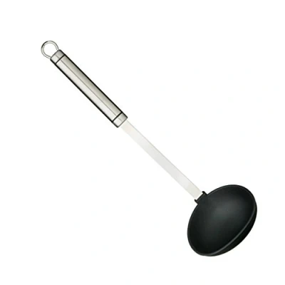 Image of KitchenCraft Professional Soup Ladle with Non Stick Safe Nylon Head, Stainless Steel, 33 cm, Silver/Black