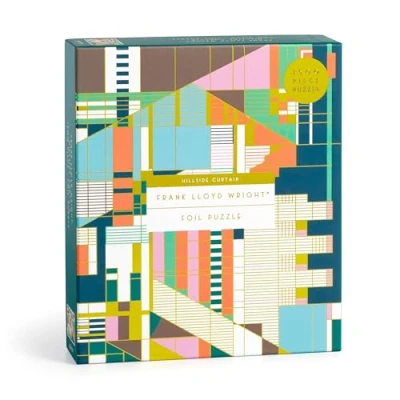 Image of Galison Frank Lloyd Wright Hillside Curtain 1500 Piece Foil Puzzle Featuring Iconic Theater Geometric Pattern Artwork
