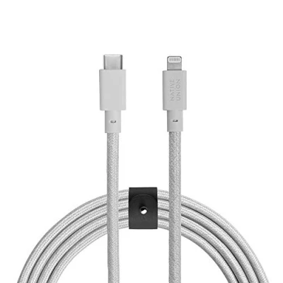Image of Native Union Belt Cable USB C to Lightning 3m Ultra Strong Reinforced Charging with Leather Strap [MFi Certified] Compatible iPhone 14, 13 and earlier (Cloud White)