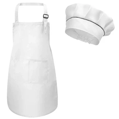 Image of Kids Apron and Chef Hat Set, Adjustable Children Chefs with Pockets for Boys Girls, Toddler Kitchen Garden Bib Aprons Cooking Baking Painting Crafting Wear (M 3 6 Age) (White)