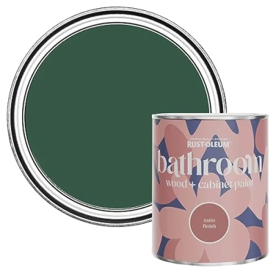 Image of Rust Oleum Green Moisture Resistant Bathroom Wood and Cabinet Paint in Satin Finish The Pinewoods 750ml