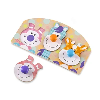 Image of Melissa &amp; Doug First Play Wooden Jumbo Knob Farm Animal Puzzle (3 pcs)