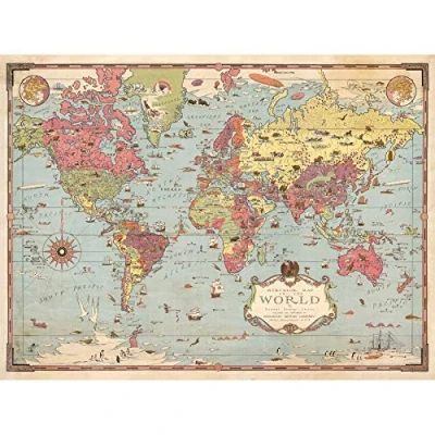 Image of Artery8 Map Ernest Dudley Chase 1931 Mercator World Pictorial Unframed Wall Art Print Poster Home Decor Premium
