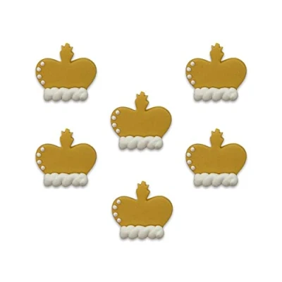 Image of Anniversary House Coronation Gold Crown Edible Cake Decorations, King Charles Hand Packed Toppers, Fondant Icing Sugar Cupcake SF617