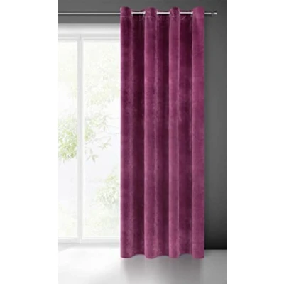 Image of Eurofirany VILLA Soft Plain Opaque Velvet Curtain with Eyelets 1 Unit, Fluffy Panel Drape Classic Glamour Elegant Living Room, Bedroom, 290 g/m2, W55 x L98, Dark Purple
