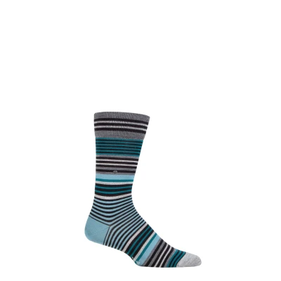 Image of Mens 1 Pair Burlington Stripe Wool Socks Mid Grey 6.5 11