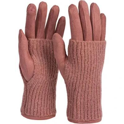 Image of styleBREAKER Women&#039;s Touchscreen Fabric Gloves with Detachable Knit Cuffs, Warm Finger Gloves, Winter 09010022, Colour:Old Rose