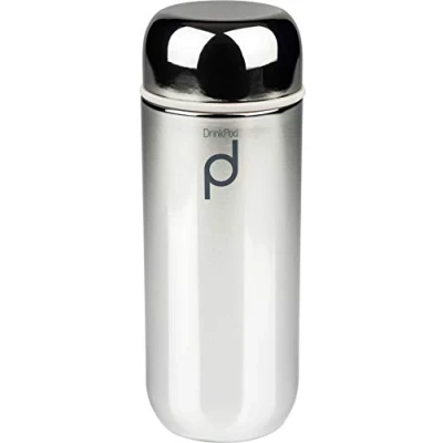 Image of DrinkPod Reusable Capsule Drink Flasks with Vacuum Walled Stainless Steel Body, Keeps Drinks Hot/Cold for 6 Hours, Metallic Silver Finish 200ml/ 0.2L Coffee, Tea, Water, Juice, HCF 200AG