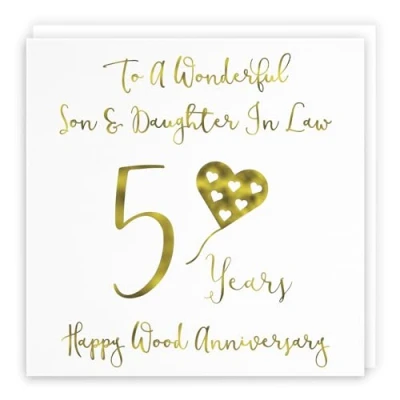 Image of Hunts England Son And Daughter In Law 5th Anniversary Card To A Wonderful &amp; 5 Years Happy Wood Milano Collection