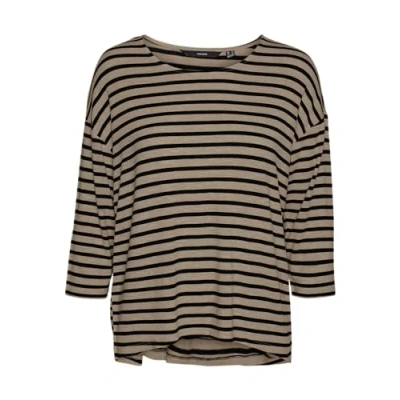 Image of VERO MODA Women&#039;s Vmholly 3/4 O Neck top JRS SPE, Silver Mink/Stripes: Black, Large