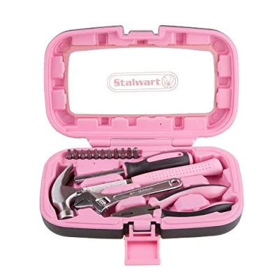 Image of Household Hand Tools Pink Tool Set 15 Piece by Stalwart Includes Â Hammer Wrench Scr