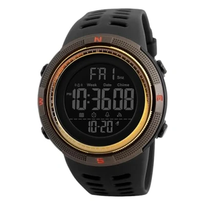 Image of Men&#039;s Digital Sports Watch Waterproof Military Stopwatch Countdown Auto Date Alarm, All Black, L, Fashion