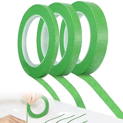 Image of 3 Rolls Green Masking Tape, Writable Heat Resistant Painters 3MM/7MM/12MM Fine Line Thin Tape for DIY Projects, Painting, Decorating, Art Supplies, School, Office (Green)