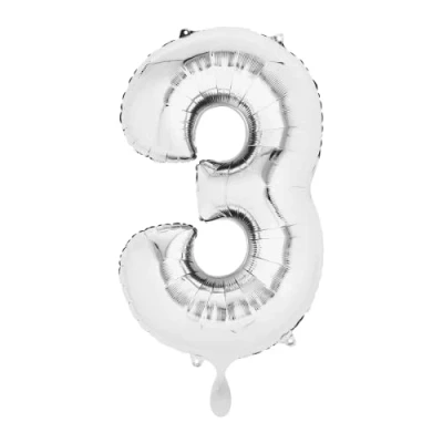 Image of Amscan 3195701 Mid Size Number 3 Silver