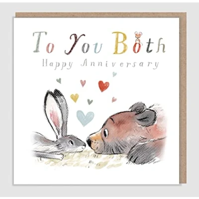 Image of Greeting Card Bear Hare and Mouse Anniversary To You Both Illustrated