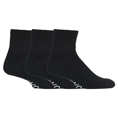 Image of IOMI 3 Pairs Extra Wide Cotton Cushioned Short Ankle Diabetic Socks for Swollen Feet and Legs (9 11 UK, Black (Short)