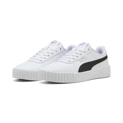 Image of PUMA Women&#039;s Carina 3.0 Sneaker, White Black Gold, 4 UK