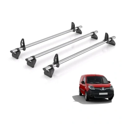 Image of Rhino Roof Rack for Renault Kangoo 2008 2021 [Fits Maxi (L3) Wheelbase Models] 3 Bars + Loadstops KB3FL/KLS2