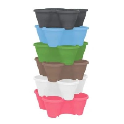 Image of simpa 6PC Quad Pot Stackable Indoor &amp; Outdoor Planters Multicolour Set