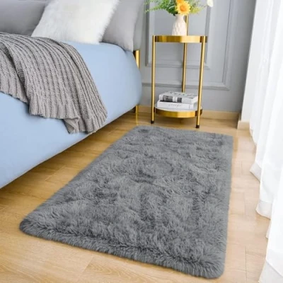 Image of MOONLIGHT20015 Rugs Living Room Grey Area for Bedroom Small Anti Slip Modern Super Soft Thick Pile Fluffy Shaggy Rug Plush Carpet Non Shedding Easy to Clean, 50cm x 80cm