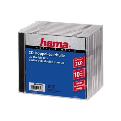 Image of Hama 44747 Standard CD Double Jewel Case, pack of 10, transparent/black