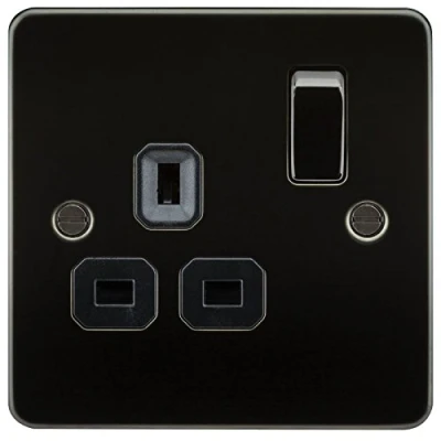 Image of Knightsbridge FPAV7000GM Flat Plate 13A 1G Dp Switched Socket Gunmetal, Gun Metal Black Insert