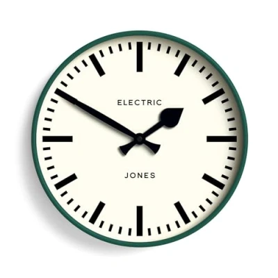 Image of Jones Clocks® Tiger wall clock Modern round station 30cm Dark green Cool designer look for kitchen, living room or office