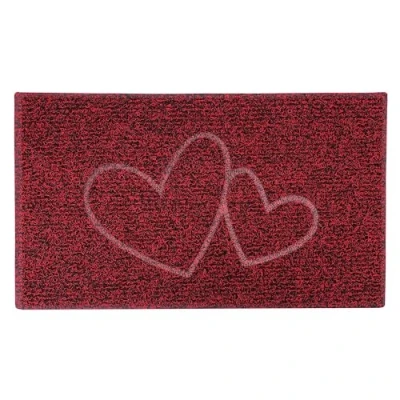 Image of Nicoman DOUBLE HEART Embossed Shape Door Mat Trapper Jet Washable Doormat (Use Indoor or Sheltered Outdoor), Medium (75x44cm), Red with Black