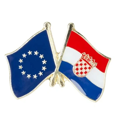 Image of European Union (EU) &amp; Croatia Friendship National Flag Metal Enamel Pin Badge