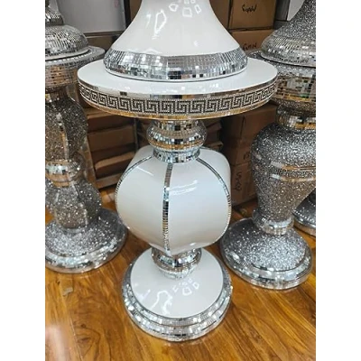 Image of Biznest End Table Style 4 Large 40X60Cm Crushed Diamond Crystal Sparkly Silver Mirrored Side White