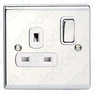 Image of Deta SD1207CHW Switched Socket Outlet 13 Amp 1 Gang (Polished Chrome/White Insert)