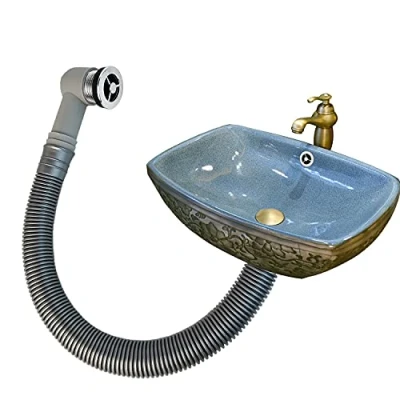 Image of Qrity 2 PCS Overflow Pipes, Bathroom Ceramic Basin Sink Marble Tube, Round Interface, for Hole Diameter 21 24mm, Tube Length 400mm