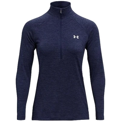 Image of Under Armour TECH ZIP Twist Long sleeved top, Women&#039;s, Size: Medium, Midnight navy / cadet metallic silver