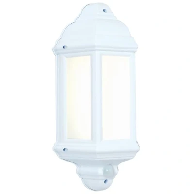 Image of National Lighting HALBURY LED Outdoor 7W Garden White Half Wall Lantern PIR Motion Sensor Presence Detector IP44 Rated