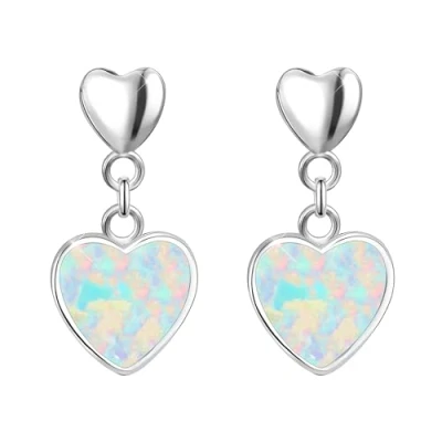 Image of KristLand Opal Silver Earrings Heart Drop for Women Ladies Girls Gold Plated Earring Birthday Jewelry Gift