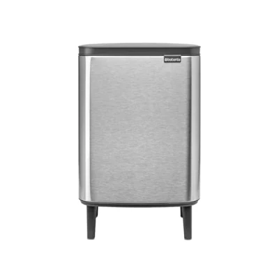 Image of Brabantia Bo Waste Bin Hi 12L with Soft Close Lid, Removable Inner Bucket, and Transport Grip Ideal for Bathroom, Bedroom, Home Office Matt Steel Fingerprint Proof