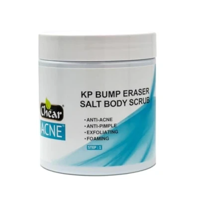 Image of Chear Acne KP Bump Eraser Exfoliating Salt Body Scrub Exfoliator for Bumps + Chicken Strawberry Skin from Keratosis Pilaris, with Salicylic Acid &amp; Niacinamide 300g