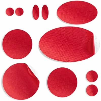 Image of aZengear Repair Patches for Down Jackets, Puffer Coats, Waterproof, Self Adhesive, Pre Cut, Tear Cold Heat Resistant Nylon Polyester Fabric, Fix Air Mattress, Inflatables, Tents (11 Pcs, Red)