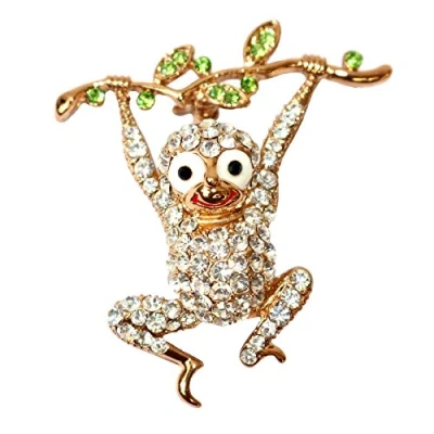 Image of Navachi 18k Gold Plated White Crystal Monkey Az7134b Brooch Pins