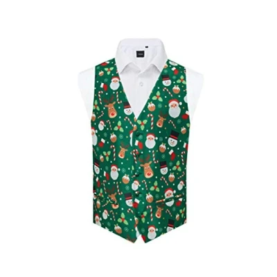 Image of Dobell Mens Green Santa and Friends Christmas Waistcoat 3XL (54 56in)