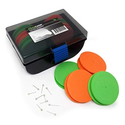 Image of KINGCARP RIG WINDERS In a Tackle Box With Pins Pack of 10 Quality High Density Foam 65mm x 17mm Assorted Colours to Keep Your Sea and Coarse Fishing Rigs Organised Tangle Free [19 0409]