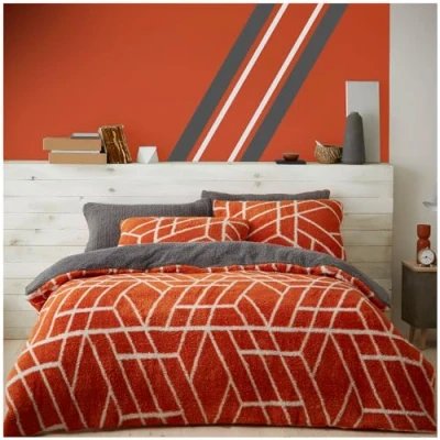 Image of GC GAVENO CAVAILIA Teddy Fleece Duvet Cover Single with Pillowcase Snuggle Warm Bedding Set Cosy Bed Linen Rust